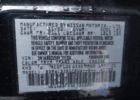 2022 Nissan Sentra Sv Xtronic Cvt z USA, uszkodzony, nr VIN 3N1AB8CV5NY315204